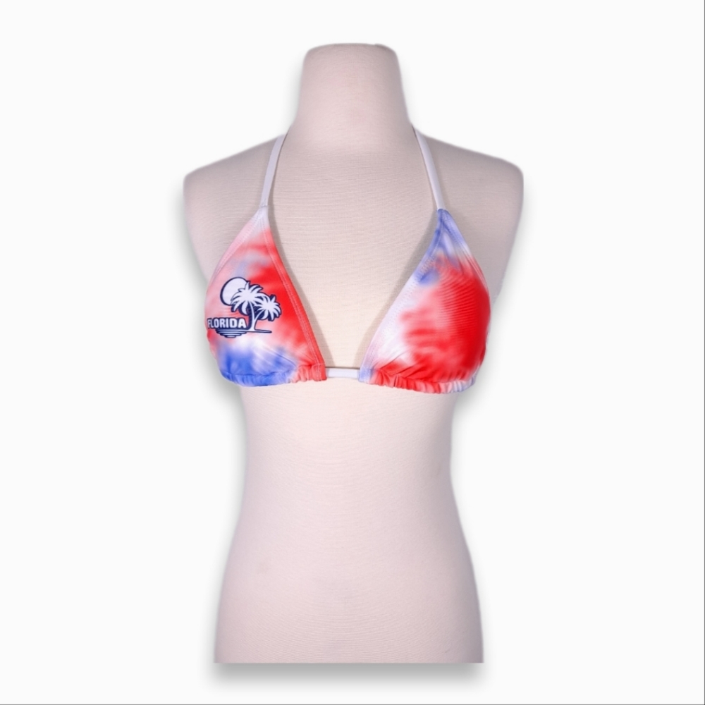 Bathing Suit Bikini Top Creative Apparel Beach Florida Tie Dye Red White Blue